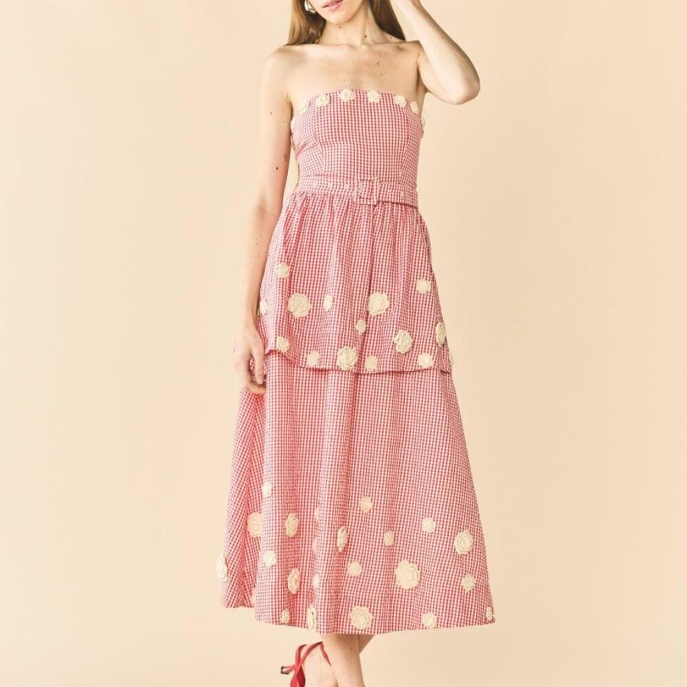 Daisy Dress X Rainey Collaboration - Red Gingham with Cream Crochet Appliqué